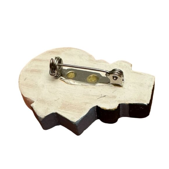 Hand Painted Wooden Snowman Brooch Pin Christmas Accessory Winter Holiday Gift V - Picture 5 of 5